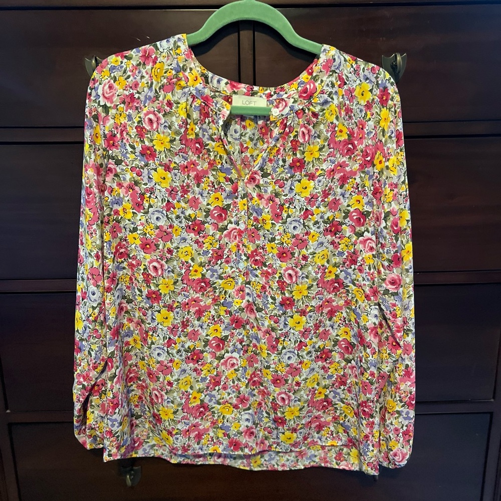 LOFT Floral Print Blouse - Pink, Yellow, and White